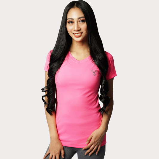 Short Sleeve Activewear / Sportswear - Women's Classic V-Neck Shirt - S / Washed Neon Pink - Outperformer