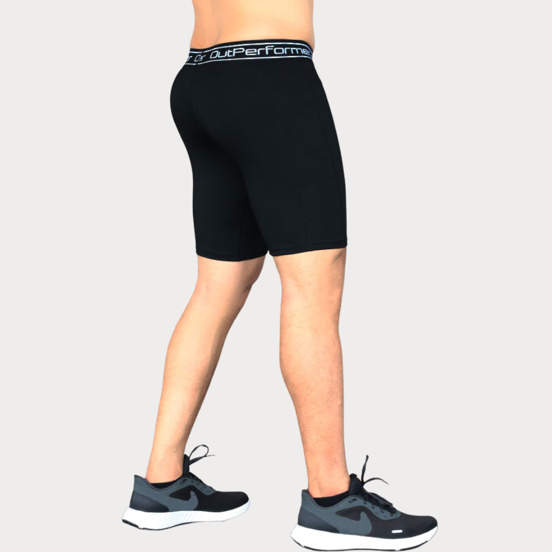 Compression Shorts Activewear / Sportswear - Men's Compression Wordmark Shorts - S / Ebony - Outperformer