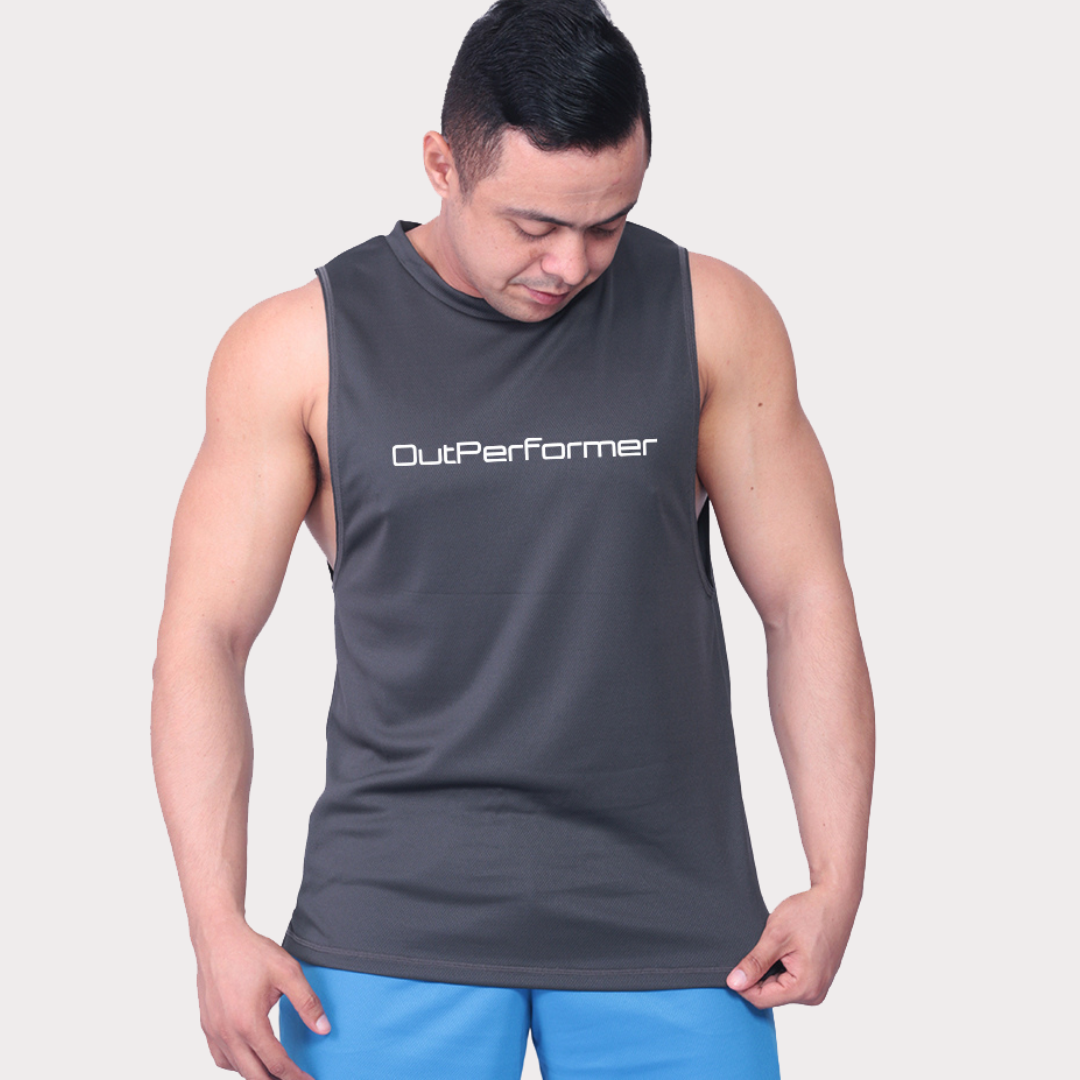Sleeveless & Tank Activewear / Sportswear - Men's Loose Fit Graphic Muscle Tee - S / Dark Grey - Outperformer