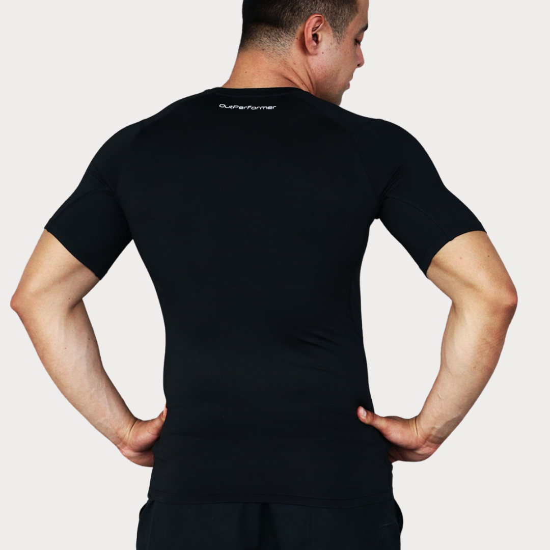 Compression Activewear / Sportswear - Men's Short Sleeve Compression Tee - S / Ebony - Outperformer