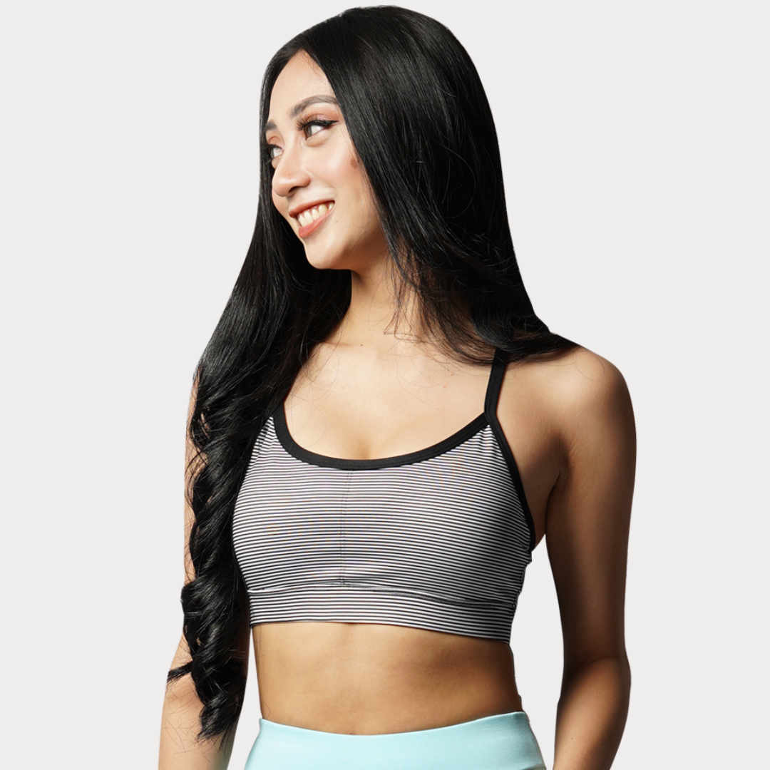 Sportswear - Women's Medium Support Crisscross Bra - S / Ebony Stripes - Outperformer
