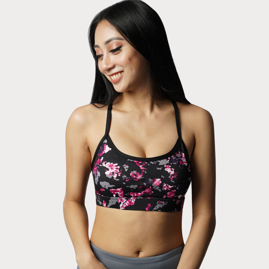 Sports Bra Activewear / Sportswear - Women's Medium Support Crisscross Bra - S / Printed Ebony - Outperformer