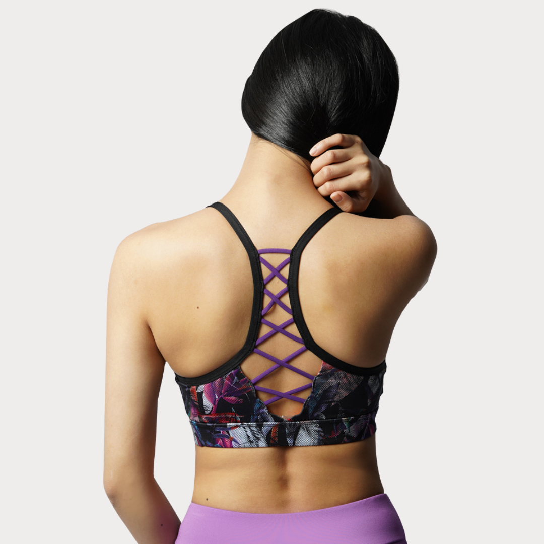 Sports Bra Activewear / Sportswear - Women's Medium Support Crisscross Bra - S / Printed Crocus - Outperformer