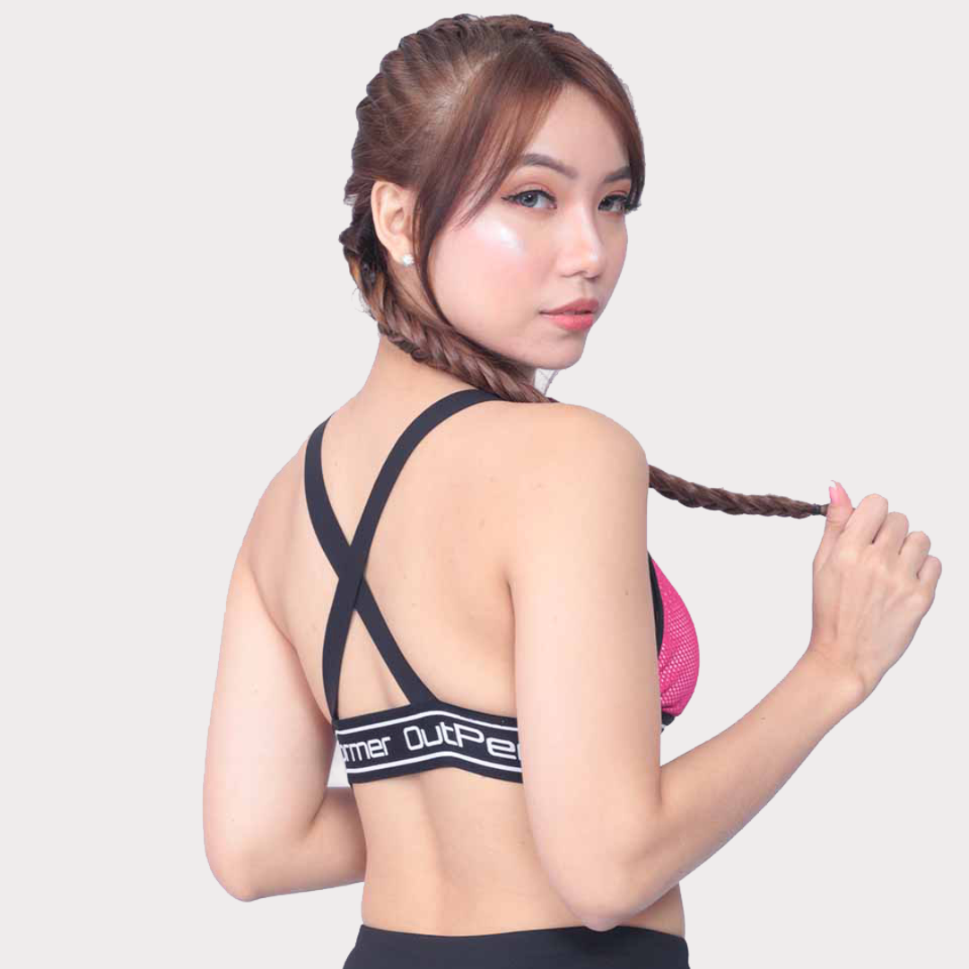 Sports Bra Activewear / Sportswear - Women's Light Support Triangle Mesh Bra - S / Deep Raspberry - Outperformer