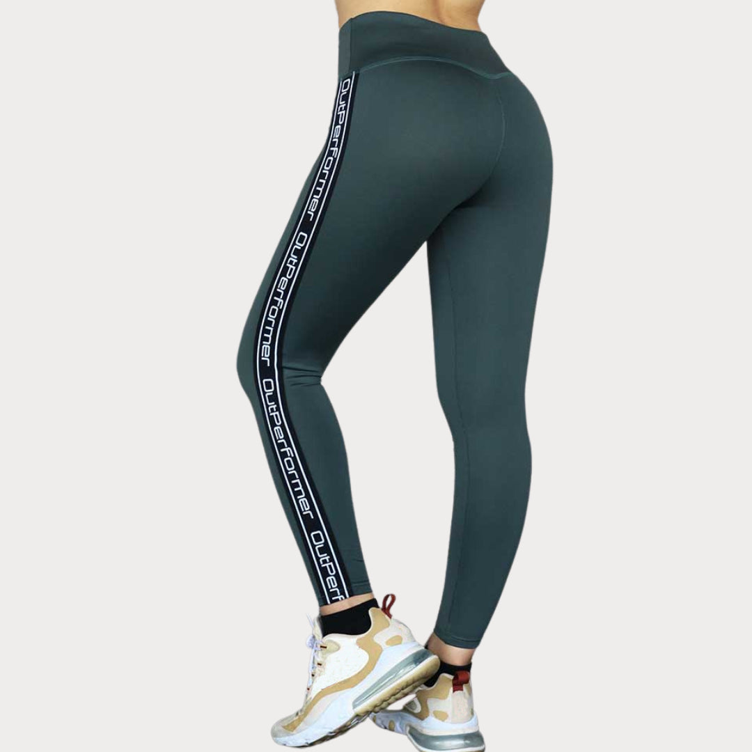 Capri & Leggings Activewear / Sportswear - Women's High-Waist Body Shaper Wordmark Leggings - S / Deep Pine Green - Outperformer