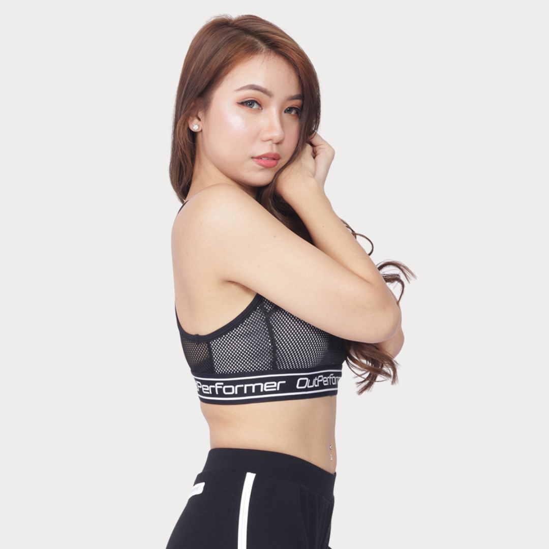 Sports Bra Activewear / Sportswear - Women's Medium Support Mesh Bra - S / Black - Outperformer