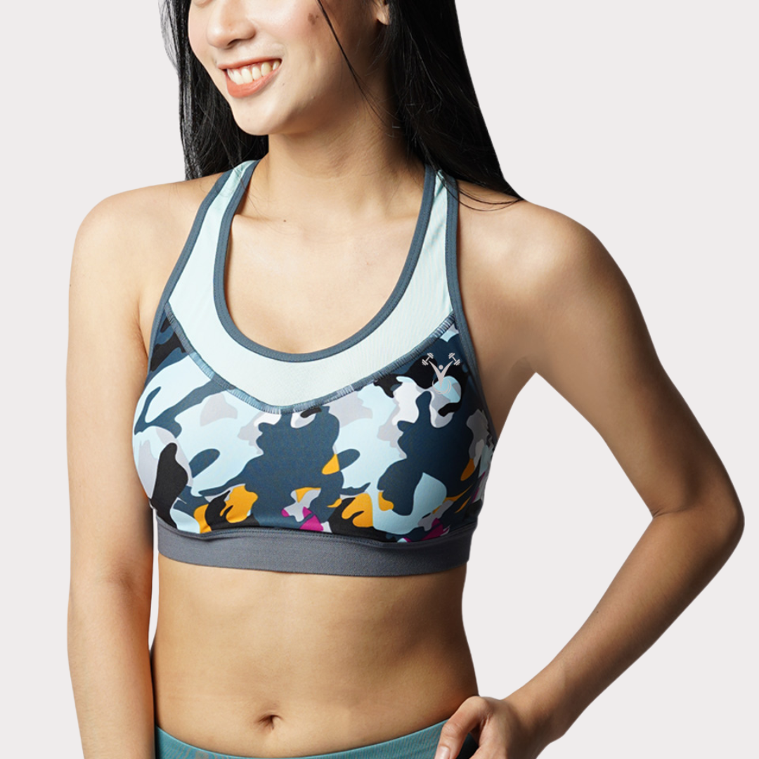 Sports Bra Activewear / Sportswear - Women's Medium Support Power Mesh Racerback Bra - S / Caste Teal - Outperformer