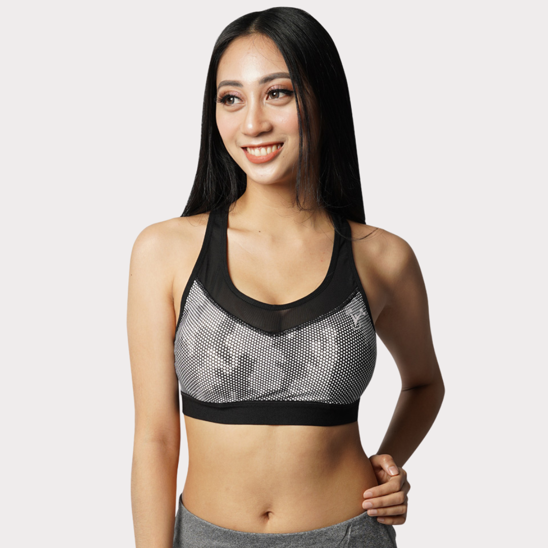 Sports Bra Activewear / Sportswear - Women's Medium Support Power Mesh Racerback Bra - S / Polka Dot - Outperformer