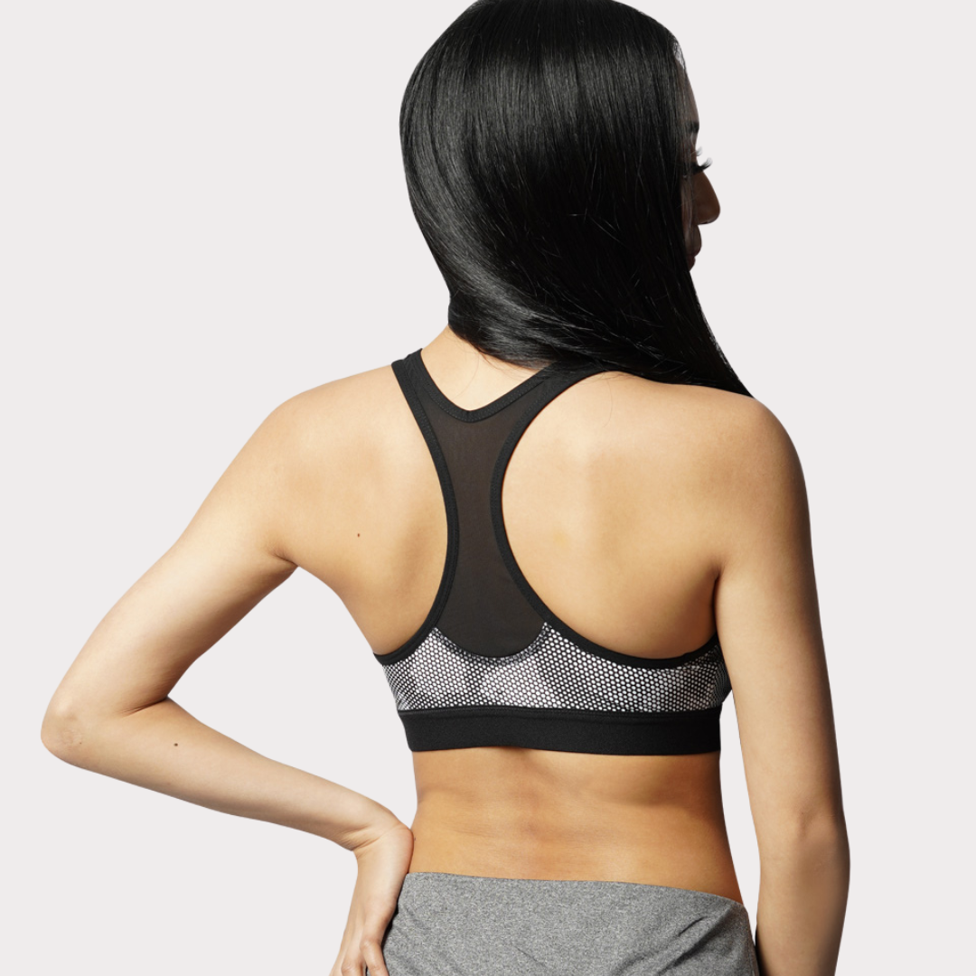 Sports Bra Activewear / Sportswear - Women's Medium Support Power Mesh Racerback Bra - S / Polka Dot - Outperformer