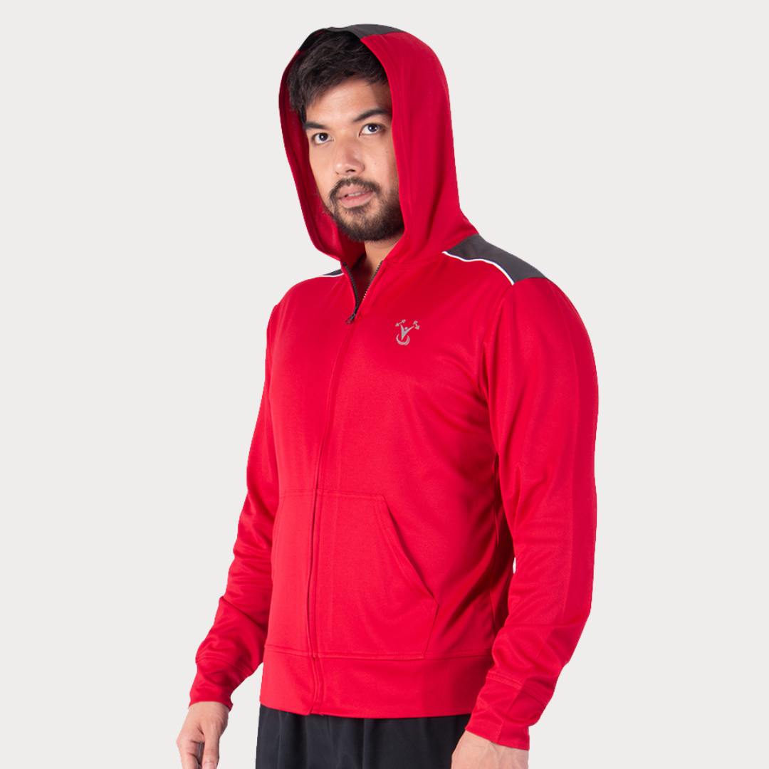 Hoodie Activewear / Sportswear - Men's Zip Up Lite Jacket Hoodie - S / Rocket Red - Outperformer