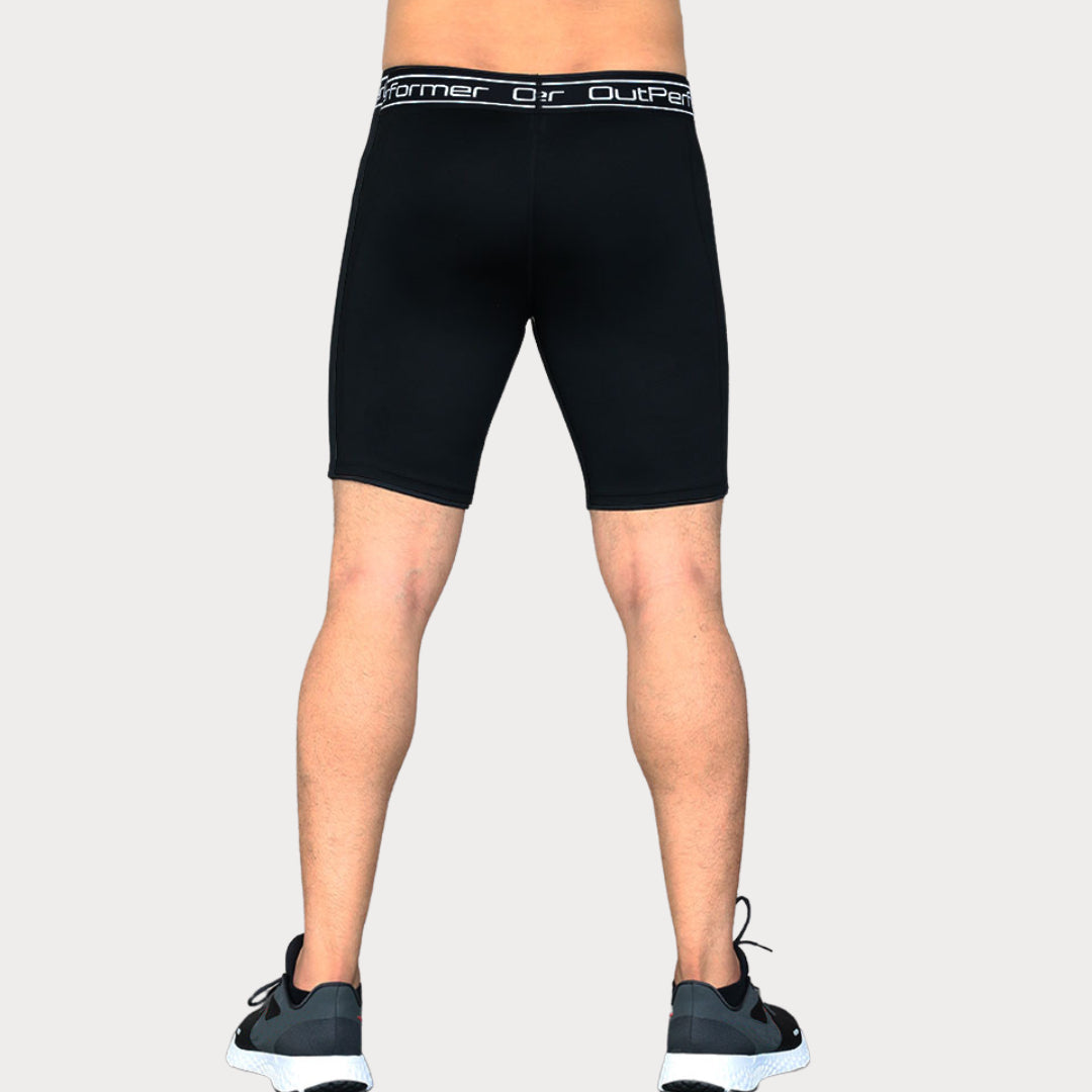 Compression Shorts Activewear / Sportswear - Men's Compression Wordmark Shorts - S / Ebony - Outperformer