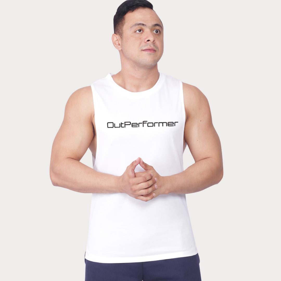 Sleeveless & Tank Activewear / Sportswear - Men's Loose Fit Graphic Muscle Tee - S / White - Outperformer