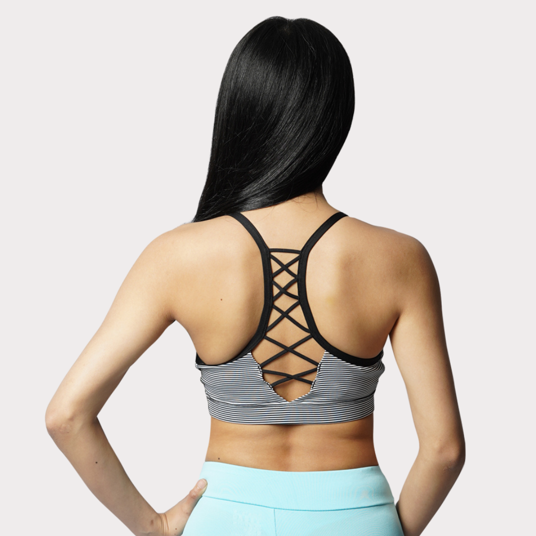 Sportswear - Women's Medium Support Crisscross Bra - S / Ebony Stripes - Outperformer