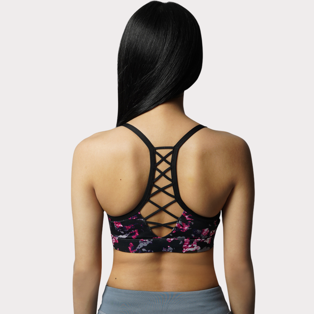 Sports Bra Activewear / Sportswear - Women's Medium Support Crisscross Bra - S / Printed Ebony - Outperformer