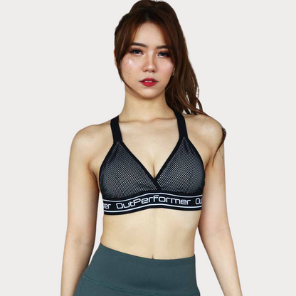 Sports Bra Activewear / Sportswear - Women's Light Support Triangle Mesh Bra - S / Ebony - Outperformer