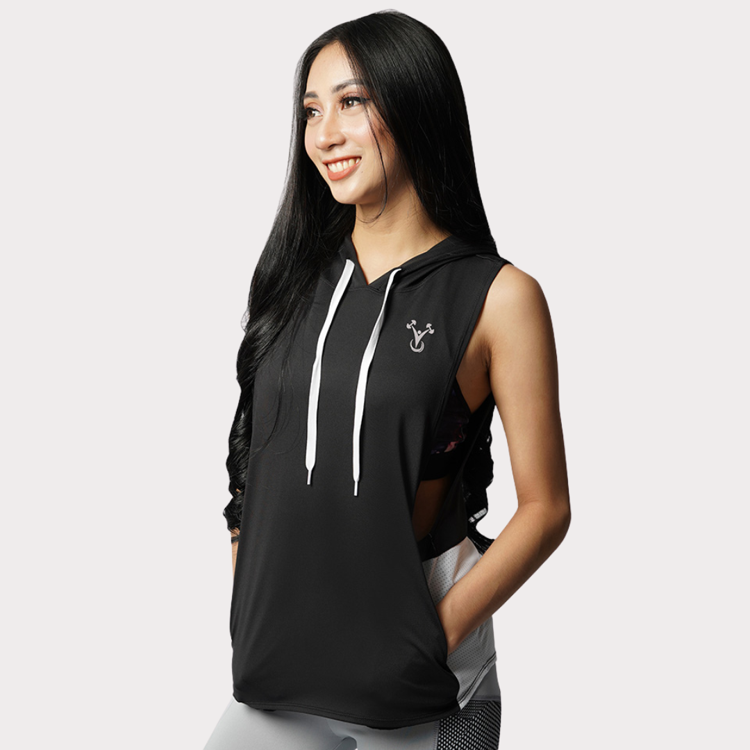 Womens black 2025 sleeveless hoodie